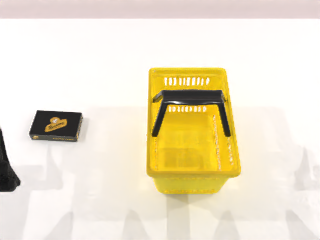 An object and basket in the robot workspace
